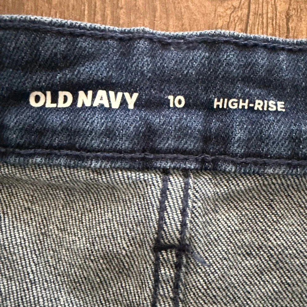Old Navy Denim Shorts Womens 10 Dark Blue High Rise Button Fly Patch Pocket